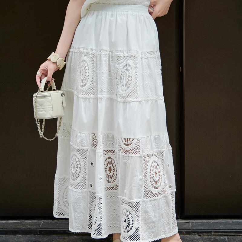 Lanseer New Chinese Style Embroidered A-Line Skirt L