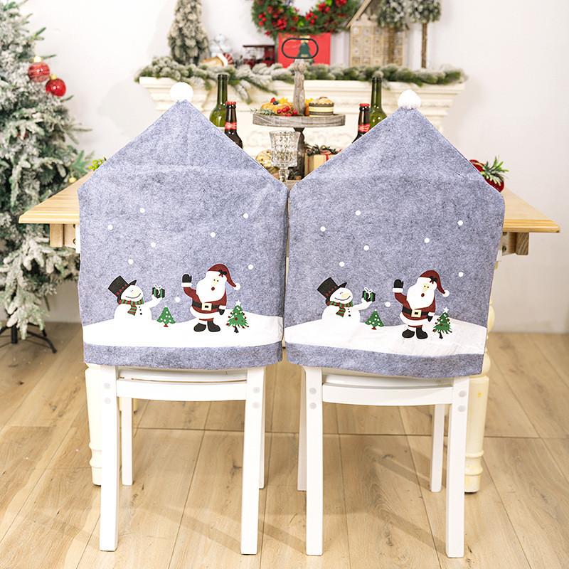 Cozy Grey Printed Chair Cover For Holiday Home Decor Christmas Snowman Design