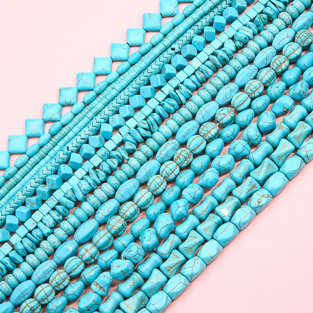 1 Strand 38CM Blue Turquoises Stone Chain Charm Beads Chain DIY Bracelet Necklace Jewelry Making