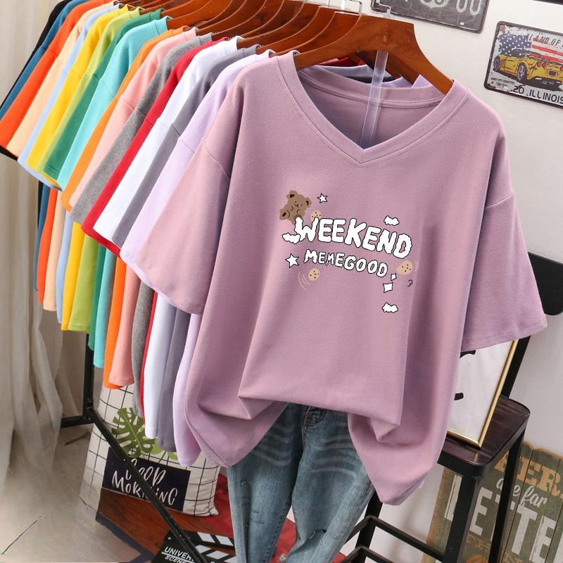 

Футболка з коротким рукавом, Вільного крою, Приталена футболка з V-подібним вирізом з принтом для жінок S темно-фіолетовий колір