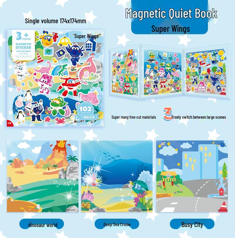 Super Wings Magnetic Quiet Book with New Stickers and Velcro for Kids
