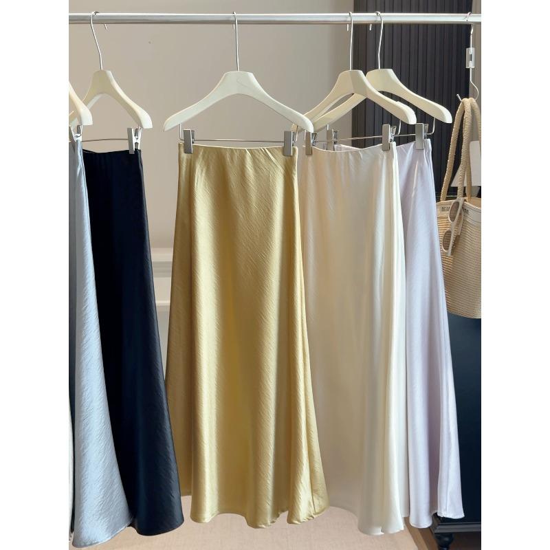 Popular temperament Liu Guang soup skirt~ acetic acid satin fishtail skirt skirt skirt women's spring new thin hip skirt