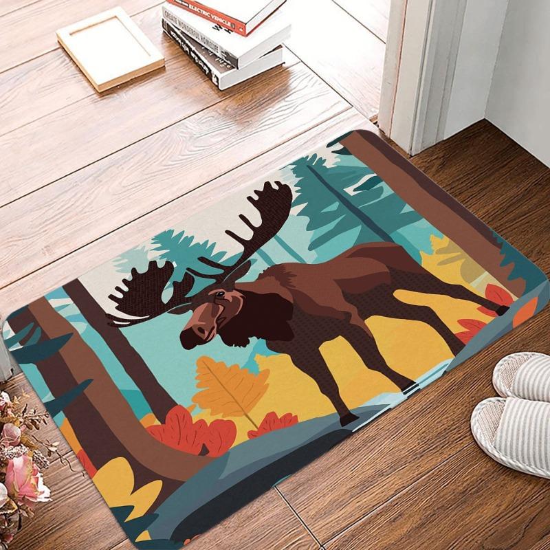 Deer Pattern Non-Slip Waterproof Doormat Easy Clean Entrance Floor Mat Home Decor Durable Minimalism So Fashion and Beautiful