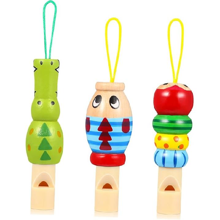 3pcs Wooden Whistles for Kid,Cute Animal Whistles Music Instrument Toys Kids Party Noisemakers Whistles Party Bag Fillers,Random Color 8x3x3cm