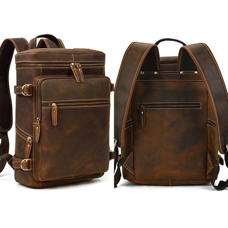 Vintage Genuine Leather Men's Backpack Large capacity travel bag crazy horse leather male 14" Laptop travel backpacks school Bag