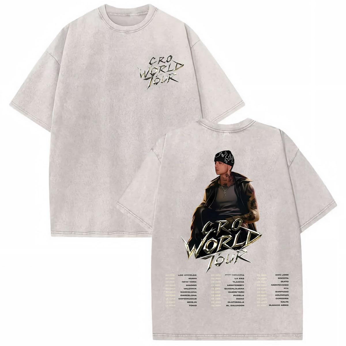 

Rapper CRO Album World Tour Merch T Shirt Mens Clothing Harajuku Vintage Oversized T Shirts Washed Summer Cotton Tshirt S