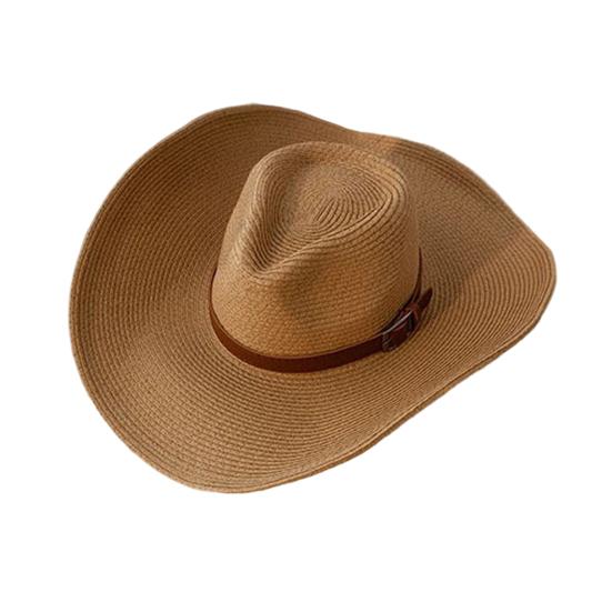Adult Cowboy Hat for Men Women Western Party Straw Cowgirl Hat Classic Roll Up Fedora Hat with Buckle Belt
