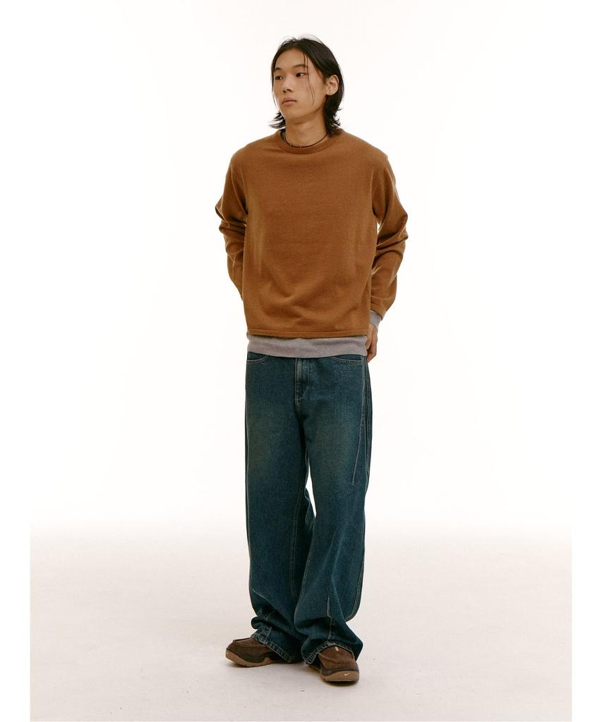Saendeusaundeu (Unisex) Layered Wool Blend Sweater Yellowish Brown