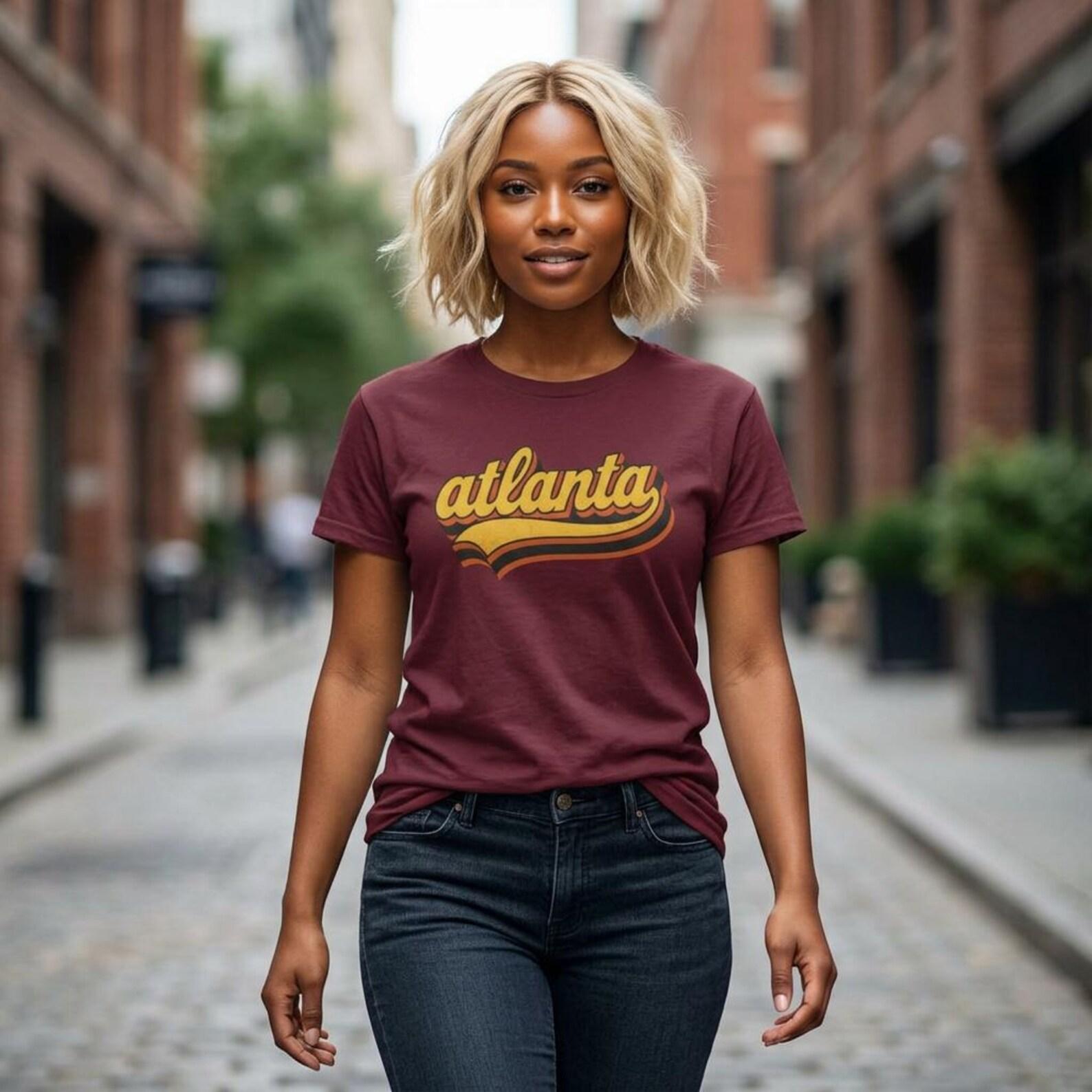 Atlanta retro script Tee | vintage city logo, 70s sunset stripes 3XL
