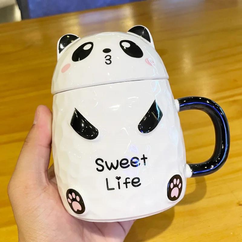 Personalized Gift Cute Panda Ceramic Cup With Lid and Spoon Office Coffee Mug Christmas Cups Mug for Tea Original Breakfast Cups
