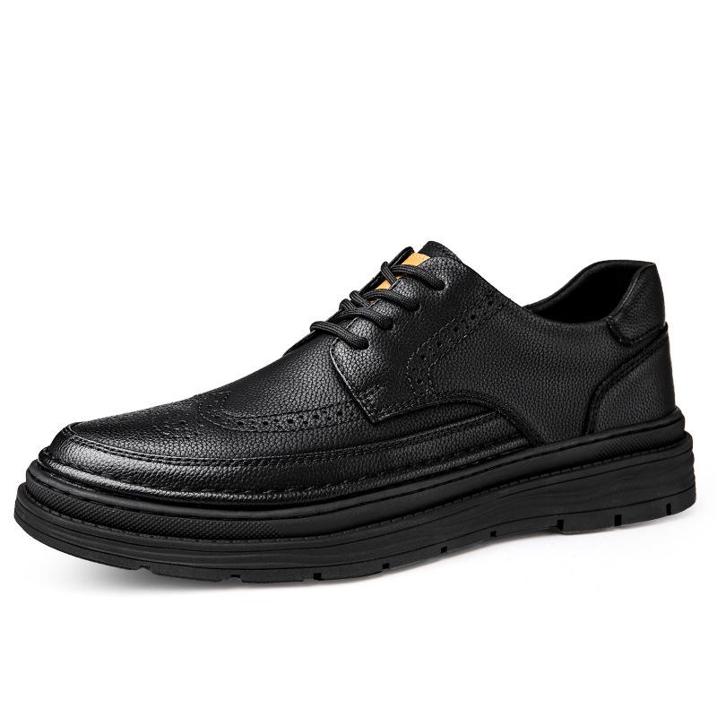 Men s Low-Top Brogue Leather Shoes with Thick Sole and Hidden Height Increase, Stylish Formal and Casual Wear 42