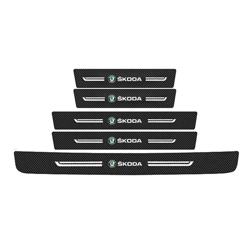 Carbon Fiber Car Door Sill Stickers for Skoda Fabia Octavia Superb Yeti Kamiq Karoq VRS Kodiaq Rapid Scala Waterproof Threshold Xkbf53