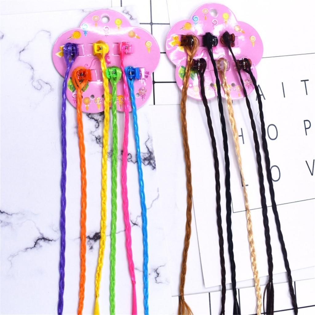 6Pcs/Set Colorful Rainbow Braided Hair Extensions with Clips Girls Ponytail Hairpieces Kids Hair Accessories