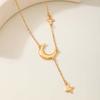 Fashion Gold Silver Color Star Moon Pendant Necklace For Women Simple Metal Long Tassel Cross Chain Necklace Jewelry