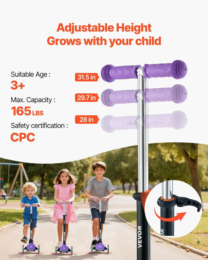 Kick Scooter for Kids Ages 3+, 3-Wheel Toddler Scooter with Light-Up Wheels, Adjustable Height Handlebar, Wide Anti-Slip Deck, Lightweight Aluminum