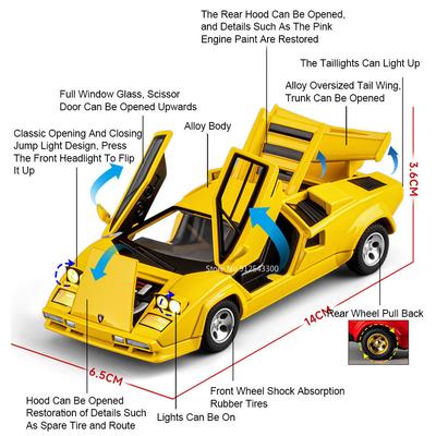 1:32 Scale Countach LP500S V12 Sports Car Model Toy Doors Opened Alloy Diecast Simulation Sound Light Models Gifts for Children