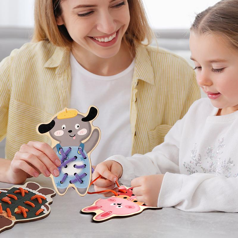 DIY Montessori Dinosaurs Rope Shape Puzzle Logical Thinking Training Thread Nail Board Educational Toys For Children Kids