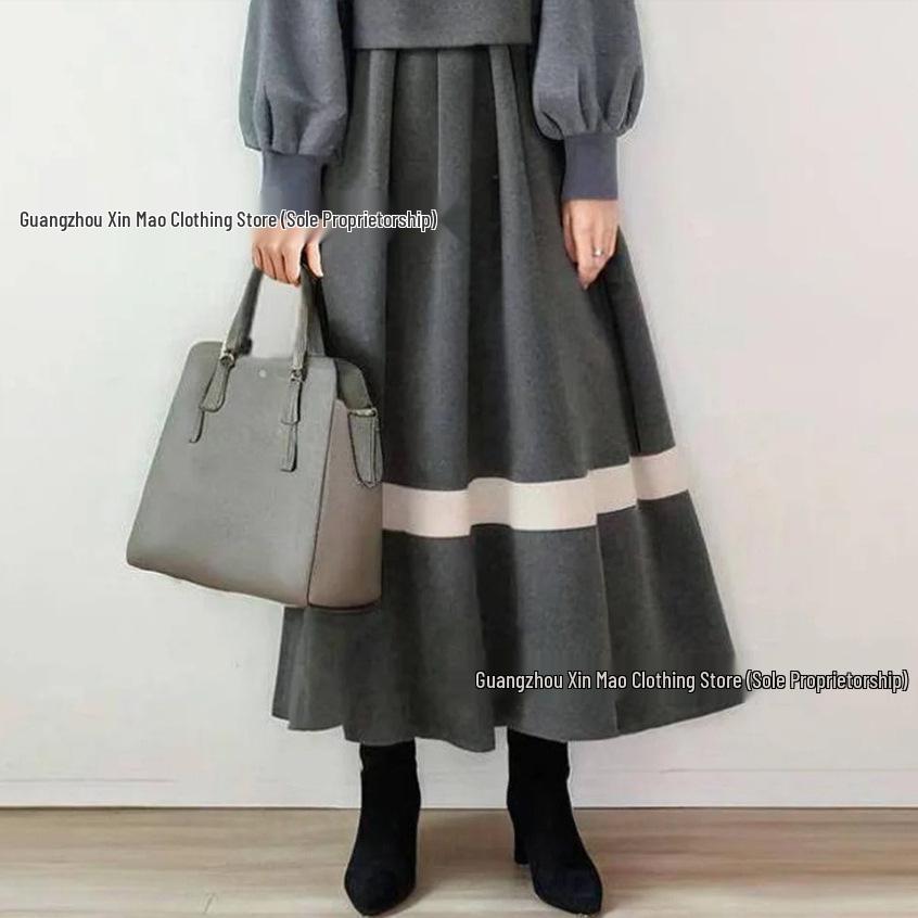 2025 Korean Style Women's Color Block Long Sleeve Dress for Autumn/Winter