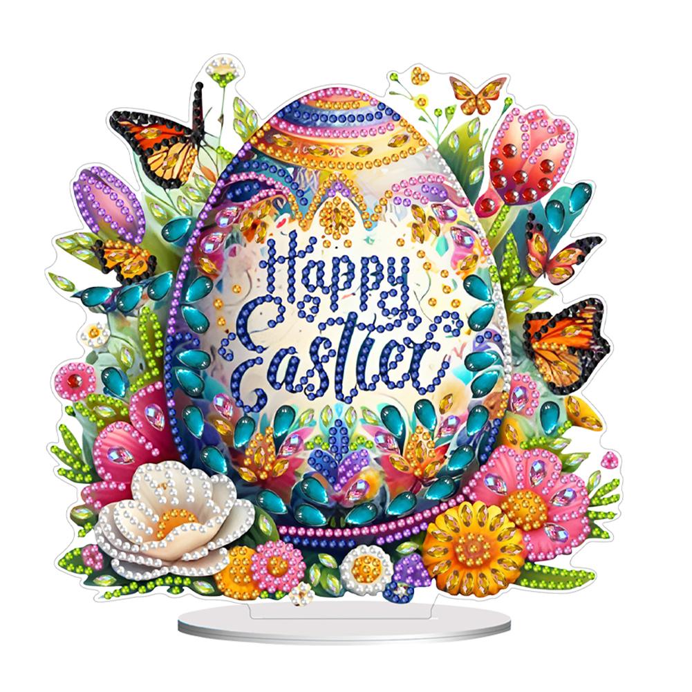 Acrylic Special Shape Easter Flower Rabbit Table Top Diamond Painting Ornament Kits Desktop Diamond Art Kits Bedroom Table Decor