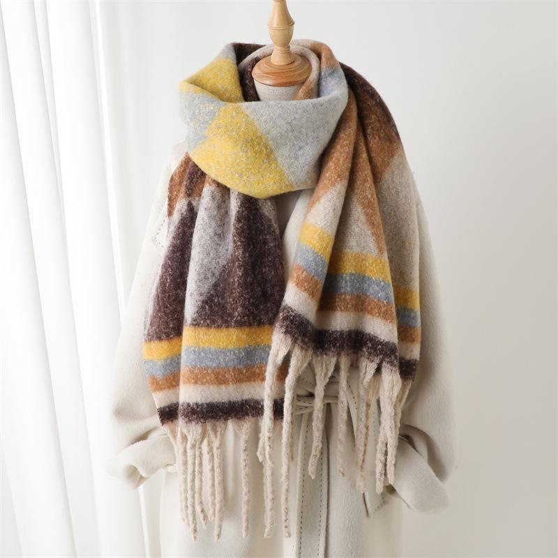 Geometry Designer Winter Warm Women Scarf Imitation Cashmere Thicken Shawl Pashmina Scarves Female Wrap Blanket Foulard Tassels