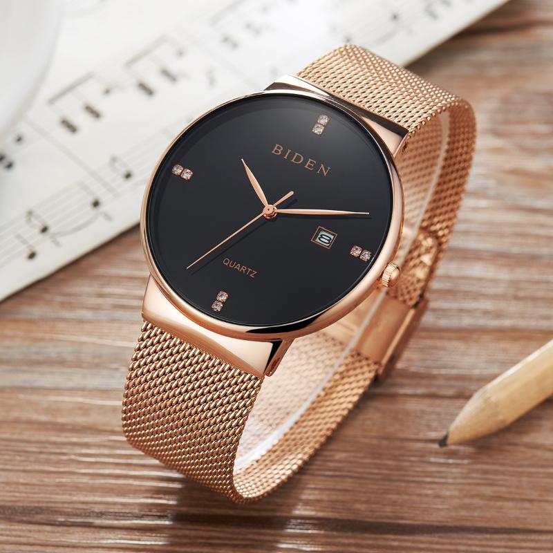 BIDEN Quartz Stainless Mesh Strap Men's Waterproof Watch with