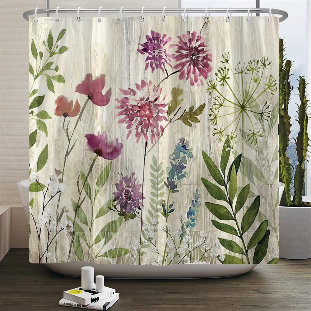 European Blooming Flowers Shower Curtain Rural style Home Decoration 180x200cm Waterproof Fabric Bathroom Curtains With Hooks