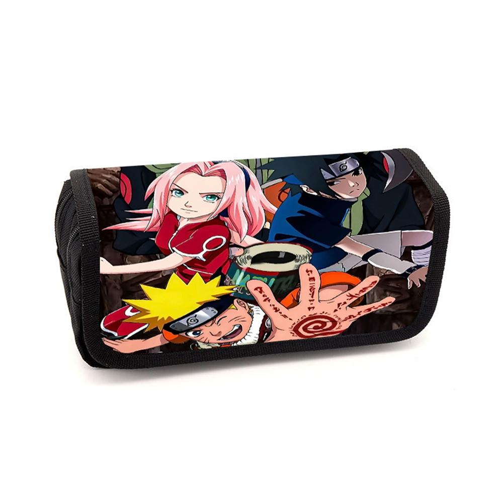 NARUTO Cartoon Pencil Box Double Layer Flip Pen Case Lightweight Stationery for Boys & Girls Ages 5-11 Kids School Daily Use