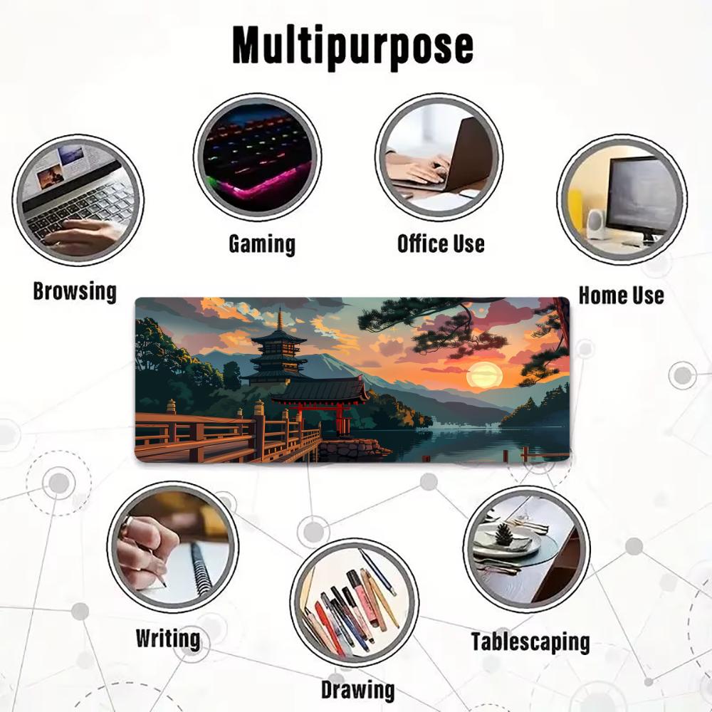 Ancient Temple Mouse Pad Cute XXL Gaming Mousepad Rubber Base with Stitched Edge Non-Slip Desk Pad Computer Desk Accessories
