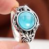 Exquisite Silver Color Oval Blue Gem Hollow Leaf Ring for Women Wedding Engagement Fashion Jewelry Gift
