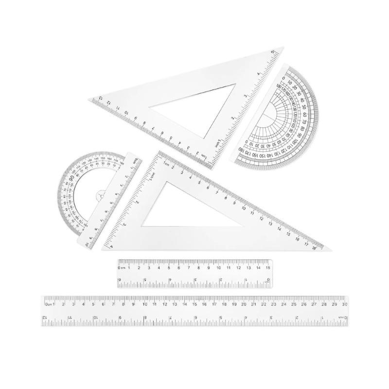 

6Pcs School Geometry Tool Plastic Drawing Ruler Includes Straight Ruler Set Square Protractor Student School Supplies 1