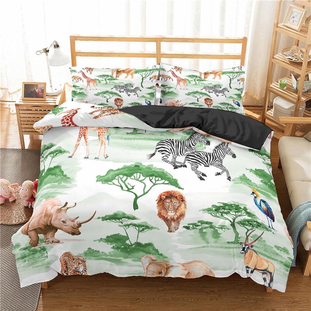 Jungle Animal Duvet Cover King Queen Tropical Plants Palm Leaves Bedding Set Kids Tiger Wildlife 2/3pcs Polyester Quilt Cover