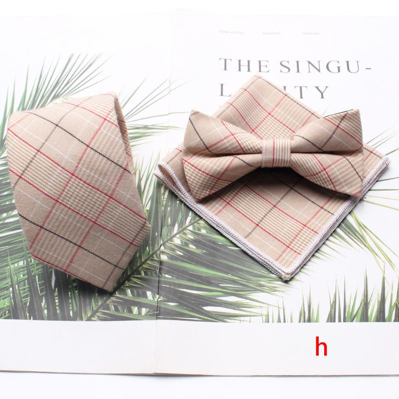 Polyester Cotton Business Dress Suit Tie Men'S Plaid Chest Towel Square Towel Banquet, Three-Piece Set