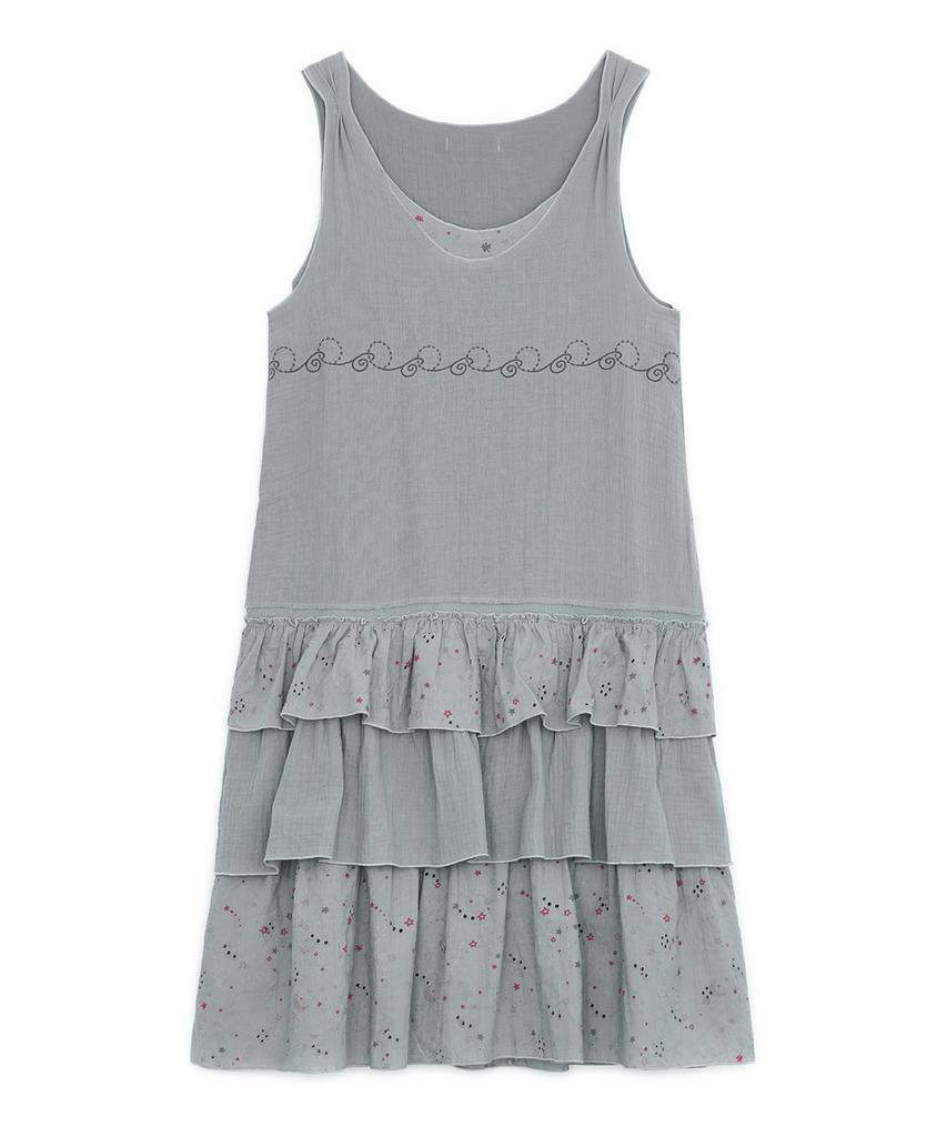 Hug Your Skin Fairy Needlework Tiered Dress (Grayish Blue)