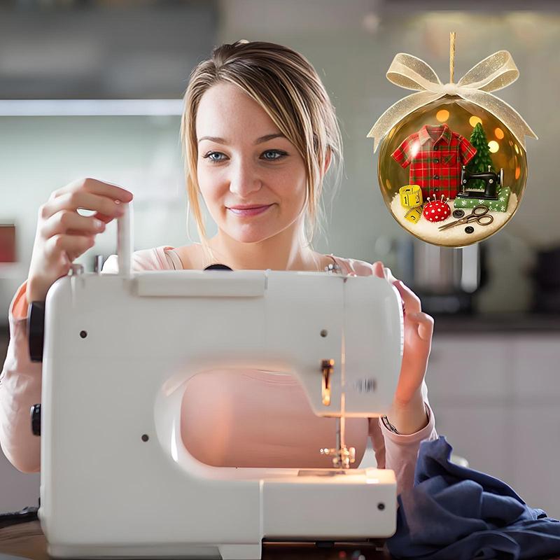 Ünnepi Varrás Hógömb Dísz, Vintage Varrógép Karácsonyfa Dísz, Meleg Téli Otthon Dekoráció