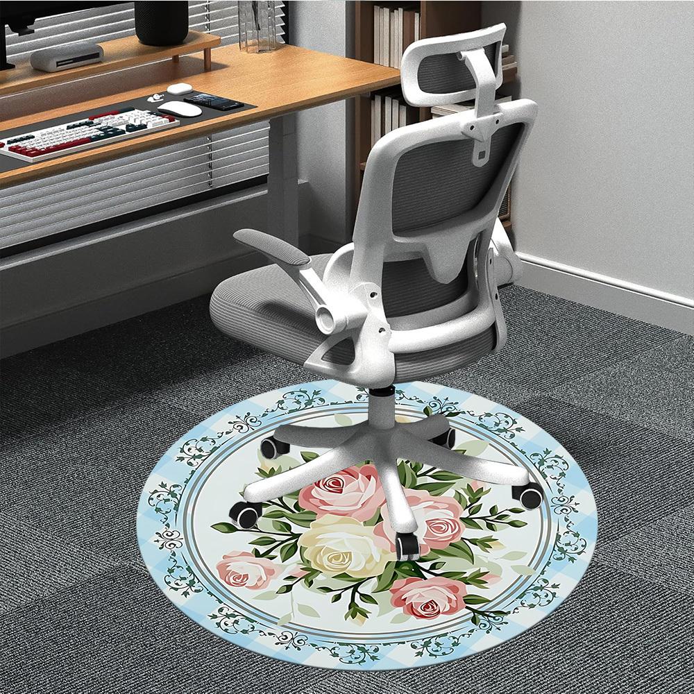 1pc Roses Floral Pattern Office Round Rug, Carpet for Office, Gaming, Lightweight Round Floor Mat Yy260208027