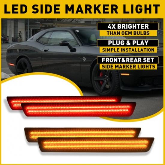 For 2015- Dodge Challenger Lens Side Marker Lights LED Kit, Front+Rear