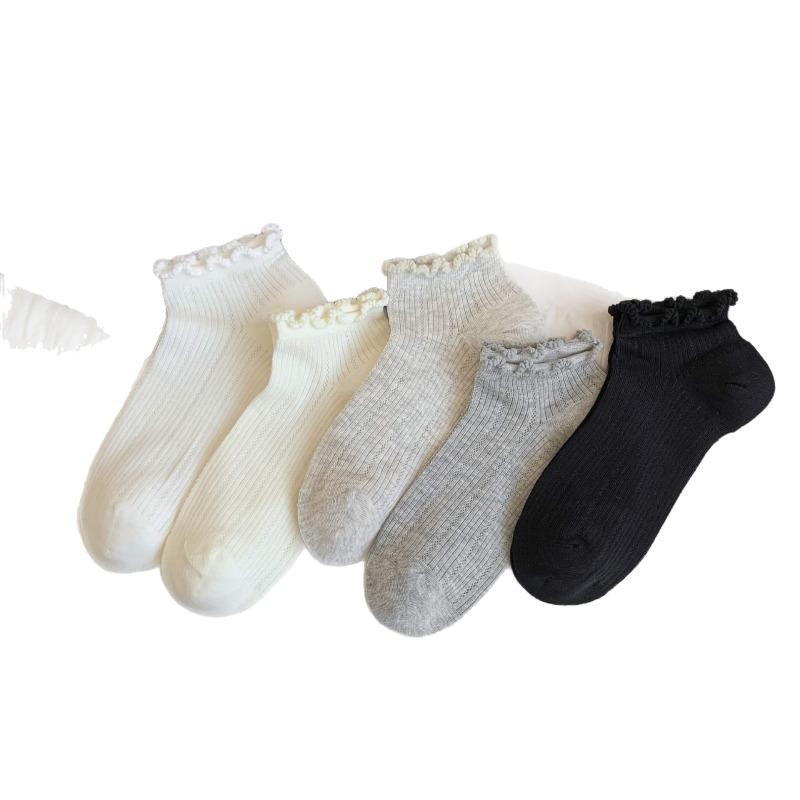 Female Summer Thin Cotton Pure Color Lovely Lace Mesh Breathable Low Top Boneless Socks