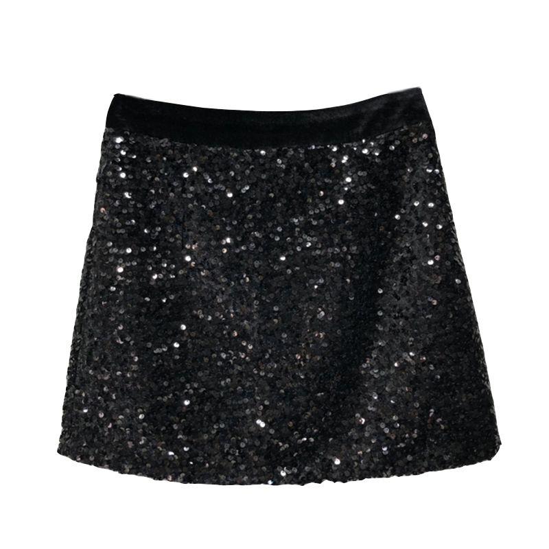 

33e3 Сяоцзы Тяжелая Промышленность Европейский Товарная Улица А-силуэт Юбка Пайетки Black M