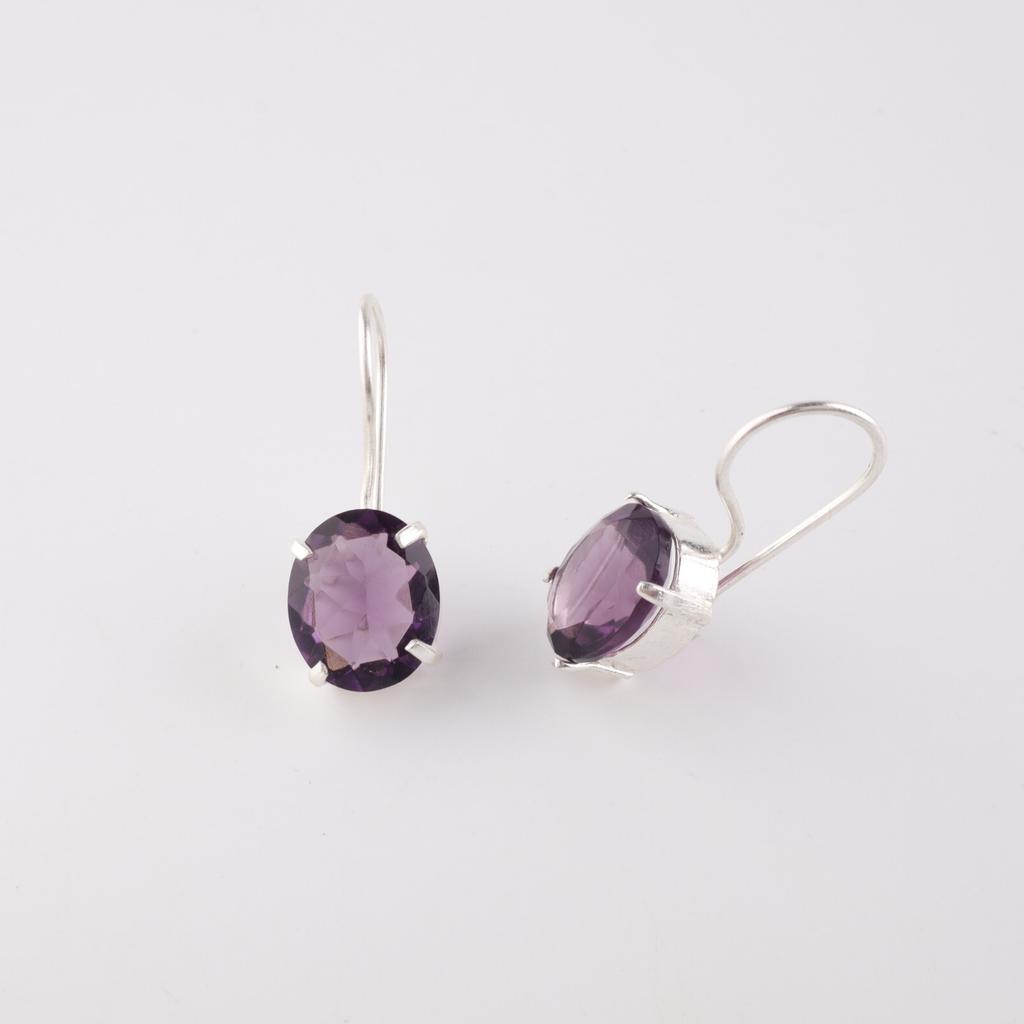 Amethyst Edelstein 925 Sterlingsilber Schmuck Handgefertigt Tropfen-/Hängeohrringe 1,05" EE-173-6