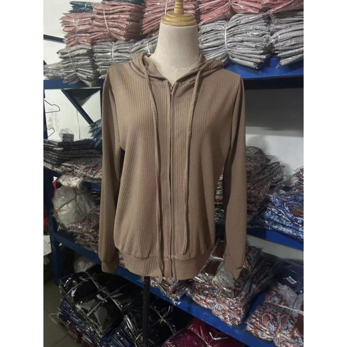 

2025 Autumn Winter New Striped Casual Loose Fit Knitwear Zip Up Cardigan Long Sleeve Hooded Sweater for Women XXXL