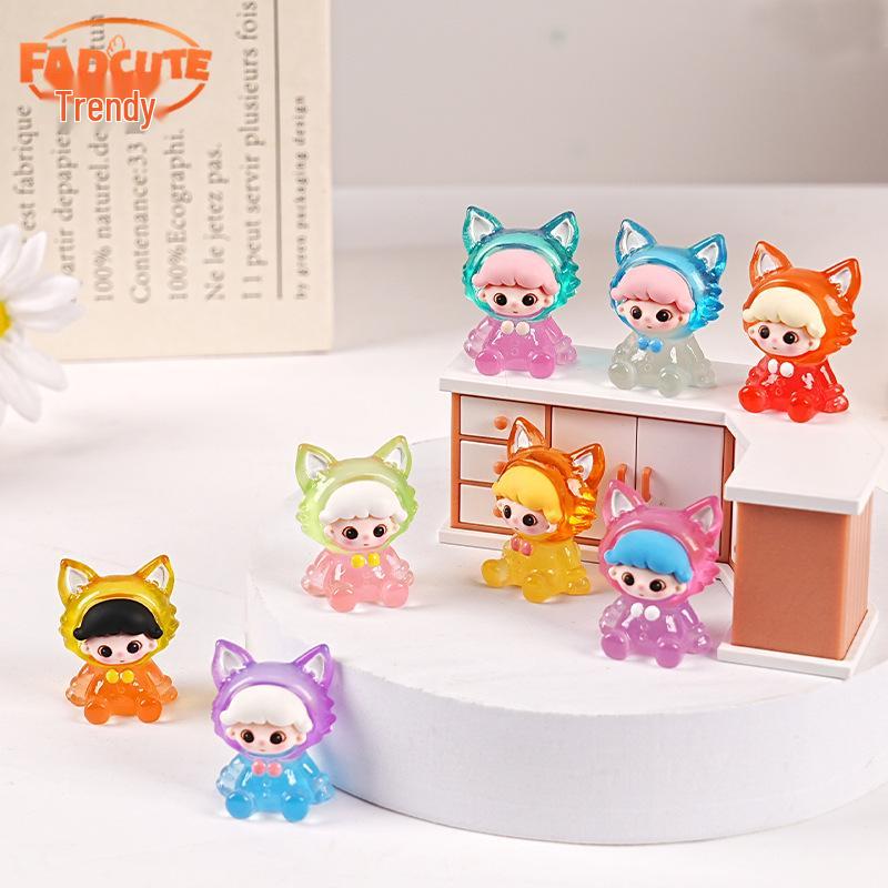 Luminous Dimoo Fox Resin Figurine: Trendy Handmade DIY Desktop Decoration - Cute Mengli Toy