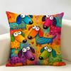 Funny Colorful Whimsical Dog Cushion Cover Natural Linen Organic Fabric Double-Sided Printing Breathable Perfect For Home Decor