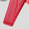 INCERUN Men Long Sleeve Glitter Patchwork Mesh Sheer See Through Leotard Jumpsuits