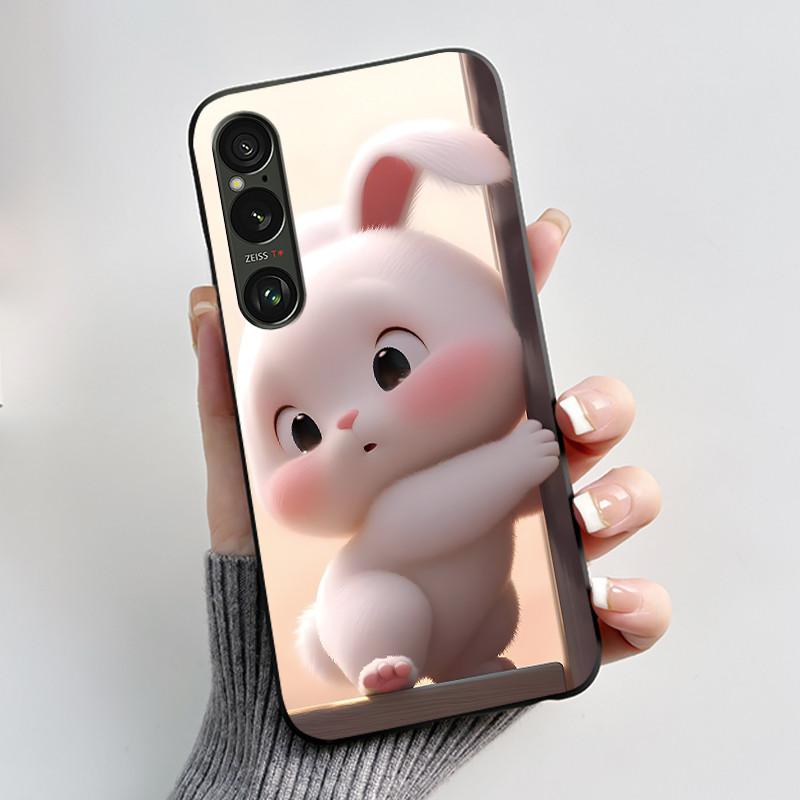 For Sony Xperia 1 VI VII Case Aesthetic Cute Cat Astronaut Soft Silicone Black TPU Back Cover Slim thin Shockproof Shell Fundas