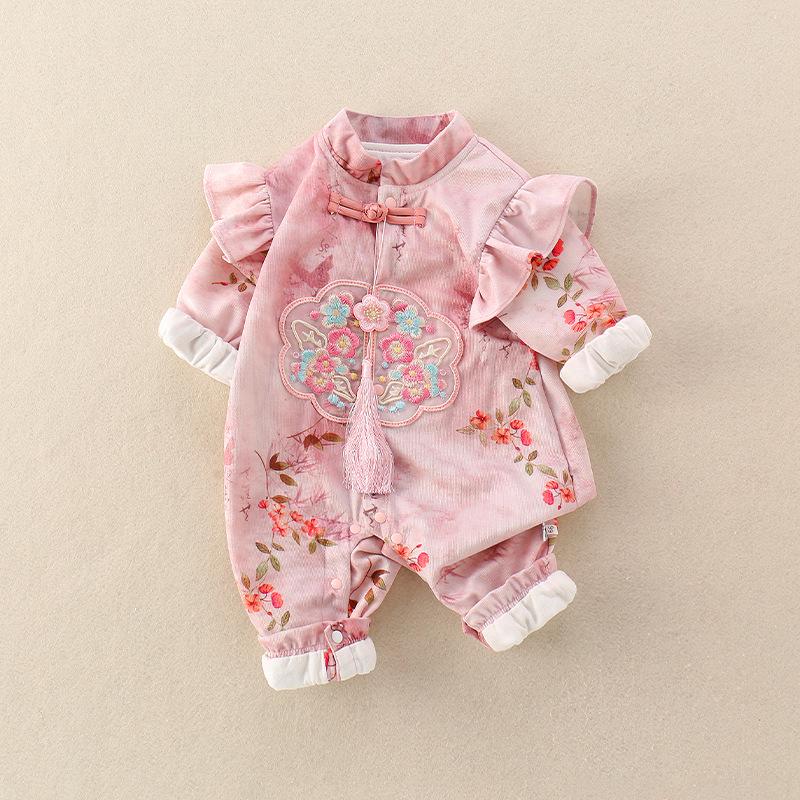 Autumn Baby Girl Hanfu Romper - 100 Days Cheongsam Harem Pants