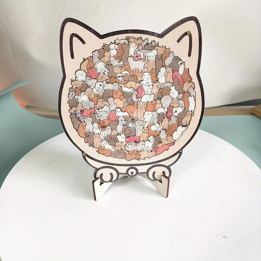 1PC Colored Cat Shaped Wooden Jigsaw Puzzle, Cats Shaped Wooden Puzzle, Unique Animal Shape Wood Puzzle, Creative Gifts for Cats Lovers, Home Decor
