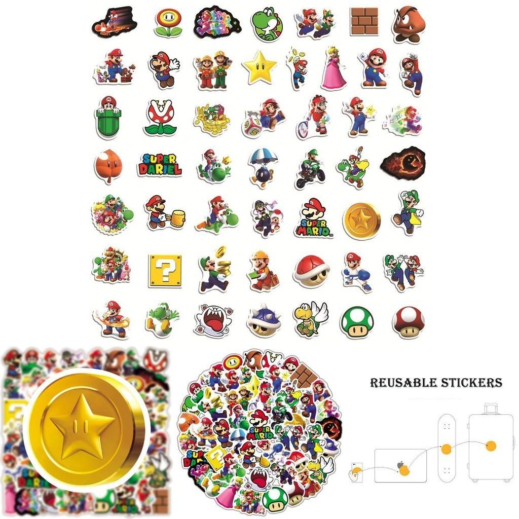 50pcs Super Mario Waterproof Adhesive Sticker For Skateboard/luggage/trolley/fridge Decor