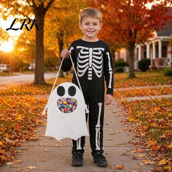 Classic Halloween Trick Or Treat Bag or Candy for Kids, Cute Ghost with Handle, Oxford Cloth Snack Holder Party Favors Kids Goodie Bags