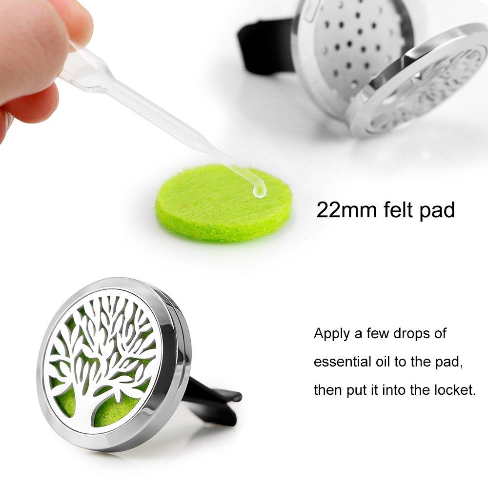 Car Air Freshener, 2PCS 30mm Stainless Steel with Vent Clip 12 Felt Pads
