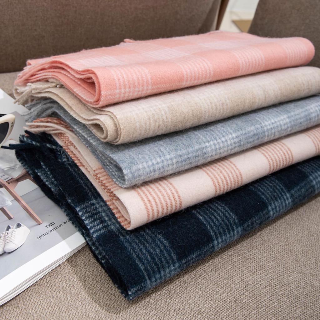 Wool Scarf Versatile Sweet Style Winter Warm Plaid Scarf Ins Korean Version Pink Plaid Scarf for Women